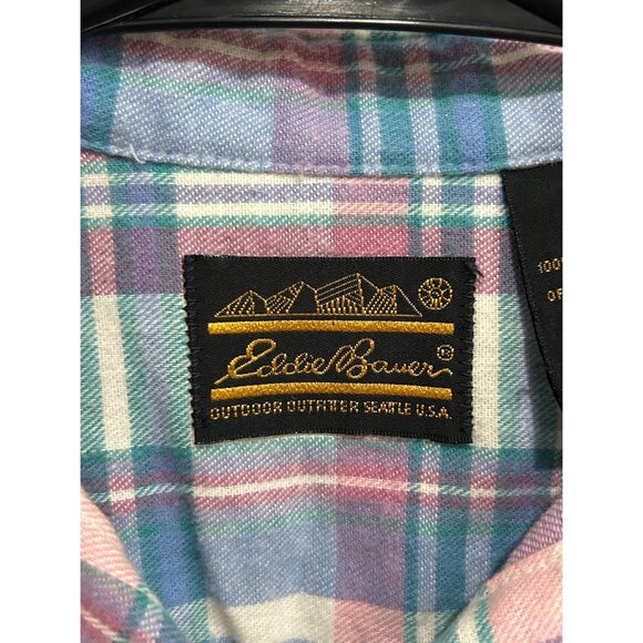 Vintage Eddie Bauer Flannel Plaid Button Front Shirt Pink Blue Sz 6 Preppy Ranch - Picture 5 of 10